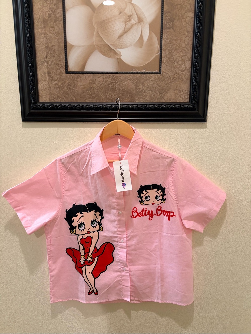 LOLLIPOP One Size Betty Boop Pink Short-Sleeve Button-Down Top/ Blouse  NWT